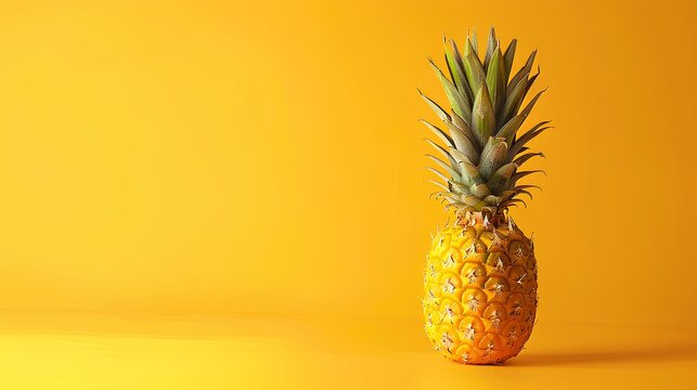Minimalist plain yellow background for product photography with just one pineapple, no shadows