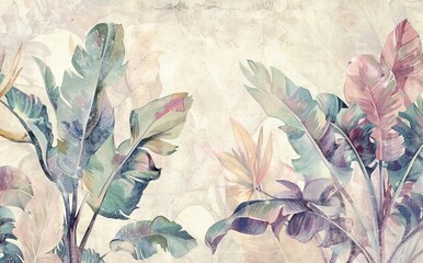 Beautiful seamless floral pattern background with tropical bright palm leaves and exotic plants. Watercolor wallpaper. AI generated illustration