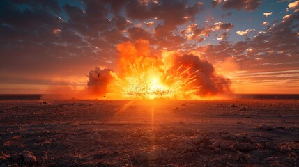 Sticker - Explosive sunset: fiery sky and blast on horizon