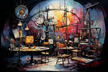 Canvas Print - a brilliant and eccentric inventor, crafting ingenious devices and contraptions. - generative ai
