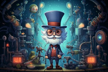 Wall Mural - A brilliant and eccentric inventor, crafting ingenious devices and contraptions. - Generative AI