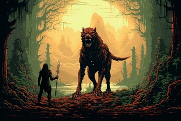 Canvas Print - A fearsome beastmaster, commanding a pack of loyal and deadly creatures. - Generative AI