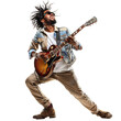 © nsit0108 - Dynamic and passionate male guitarist performing live concert with electric guitar on stage with energetic energy and enthusiasm. Wearing a stylish denim jacket. Afro sunglasses