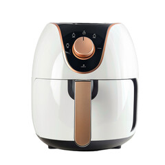 Contemporary air fryer with digital controls isolated on a transparent checkered pattern