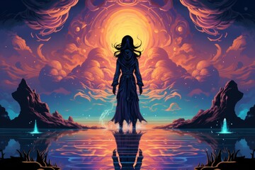 Canvas Print - A powerful and enigmatic elemental mage, commanding the forces of fire, water, earth, and air. - Generative AI