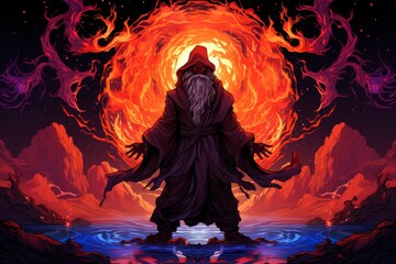 Canvas Print - A powerful and enigmatic elemental mage, commanding the forces of fire, water, earth, and air. - Generative AI