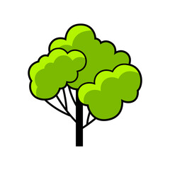 Sticker - Stylized tree with leaves. Illustration or icon for emblem and design.