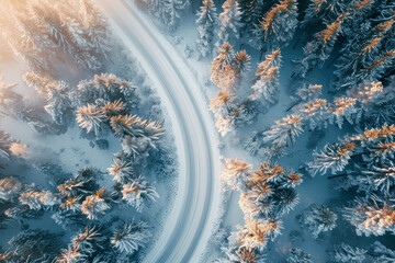 Wall Mural - A snow covered road with trees in the background