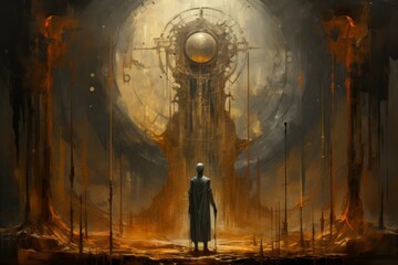 Wall Mural - A stoic and unyielding sentinel, defending sacred places and ancient relics from harm. - Generative AI