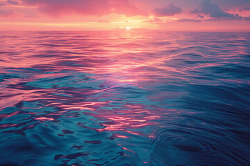 Poster - Serene ocean waves at sunset, with the water reflecting the vibrant colors of the sky,