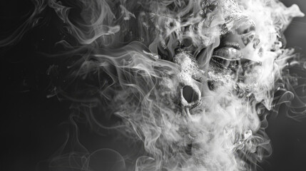 Canvas Print - A black and white photo of a person's face with smoke surrounding it