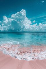 Aufkleber - A dreamy island with white sandy beaches and turquoise waters under a sky filled with cotton candy clouds,