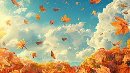 Wall Mural - Background of leaves under the autumn sky