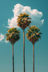 Fototapete - A cluster of palm trees growing from a single cloud, surrounded by a minimalist sky,