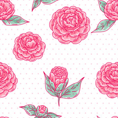 Wall Mural - Pattern with camellia flowers. Beautiful decorative plants.