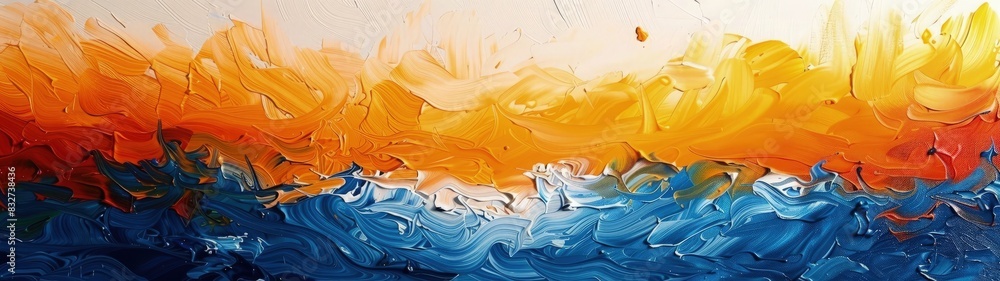 Dynamic abstract background with a mixed of blue and orange oil paint ...