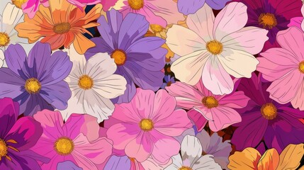 Wall Mural - Background featuring Multicolored Cosmos Flowers