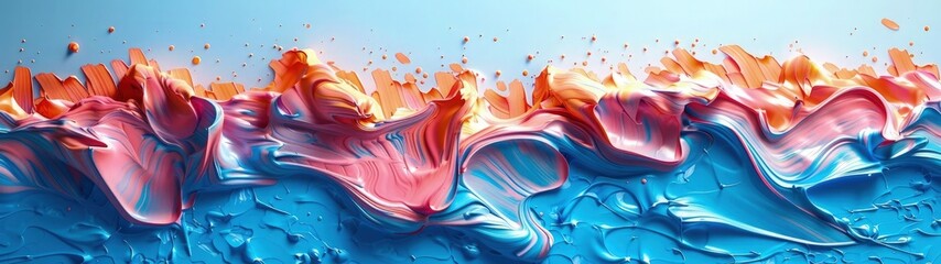 Wall Mural - Dynamic abstract background with a mixed of blue, pink and orange oil paint strokes, can be utilized for printed materials such as brochures, flyers, and business cards.