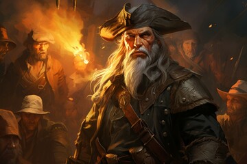 Wall Mural - A legendary and feared pirate captain, commanding a crew of cutthroats and plundering the high seas. - Generative AI