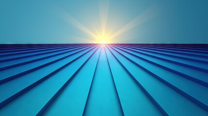 Wall Mural -   The sun brightly illuminates a blue backdrop featuring lines in the foreground, while a stunning blue sky serves as the background