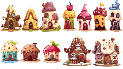 Wall Mural - cute fairytale pudding cake cartoon house clipart isolated on white background, pudding cake hut,
