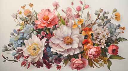 Wall Mural - Bouquet of autumn flowers on white background.