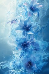 Wall Mural - White background with blue flowers and blue leaves. Summer concept