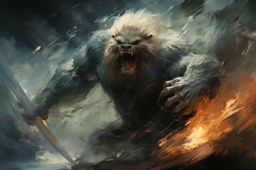 Wall Mural - A fearless and mighty berserker, unleashing devastating attacks with their massive weapon. - Generative AI