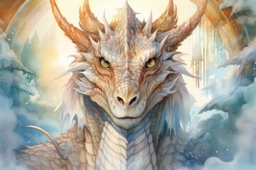 Sticker - A wise and ancient dragon, with scales that shimmer in the sunlight and the power of ancient magic. - Generative AI