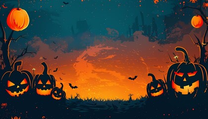 Design a background with creepy jackolanterns and space for text in the center