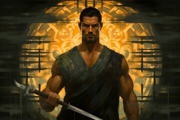 Canvas Print - A stoic and disciplined warrior, wielding a blade with unmatched precision. - Generative AI