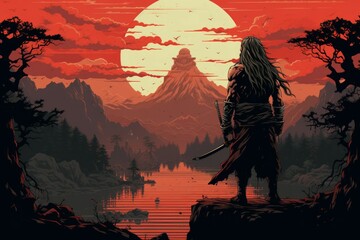 Wall Mural - a stoic and disciplined warrior, wielding a blade with unmatched precision. - generative ai