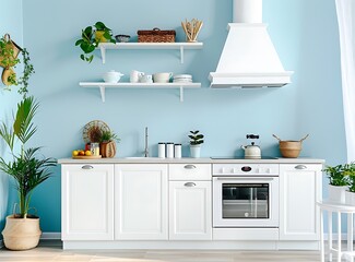 Stylish kitchen interior with white cabinets