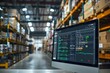 © Ilia Nesolenyi - A computer monitor is positioned on top of a table, displaying inventory management software in a warehouse setting