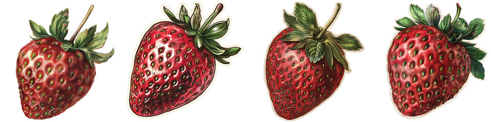 Sticker - Vintage red strawberry  Hyperrealistic Highly Detailed Isolated On Transparent Background Png File