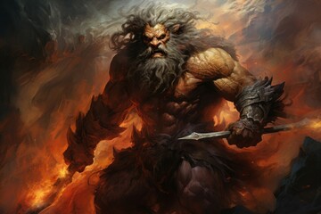 Canvas Print - A fearsome and relentless barbarian, harnessing primal rage to overpower opponents. - Generative AI