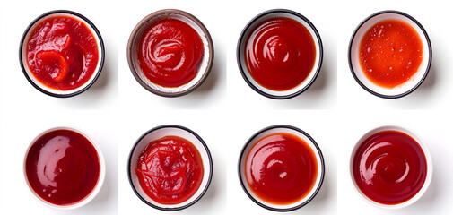 Wall Mural - ketchup sauce isolated on white background. top view