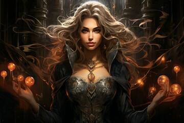 Canvas Print - a mysterious and enigmatic sorceress, wielding ancient spells and communing with unseen forces. - ge