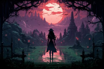 Wall Mural - a mysterious and enigmatic sorceress, wielding ancient spells and communing with unseen forces. - ge