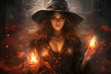 Sticker - A mysterious and enigmatic sorceress, wielding ancient spells and communing with unseen forces. - Generative AI