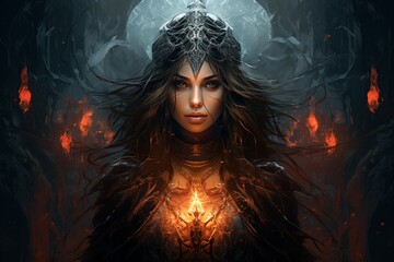 Wall Mural - A mysterious and enigmatic sorceress, wielding ancient spells and communing with unseen forces. - Generative AI