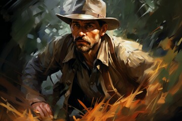 Wall Mural - A skilled and versatile ranger, tracking prey and surviving in the wilderness. - Generative AI