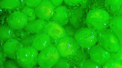 Sticker -   A zoomed-in photo of a green liquid with water droplets on its surface and also on the substance itself