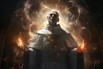 Canvas Print - a devout and zealous cleric, channeling divine power to smite evil and heal the faithful. - generati