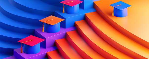 Graduation stage flat design top view milestone 3D render Split-complementary color scheme