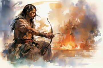 Wall Mural - A master of archery, striking distant targets with unparalleled accuracy. - Generative AI