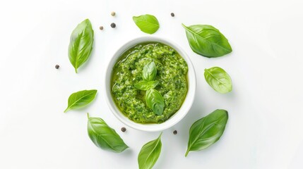 Sticker - Italian Pesto Sauce from Above on White Background