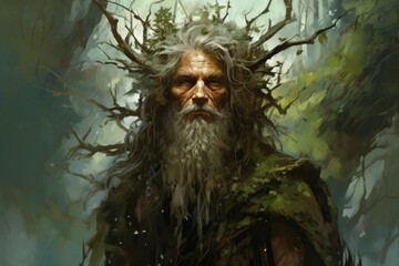 Wall Mural - a wise and ancient druid, attuned to nature and capable of transforming into beasts. - generative ai