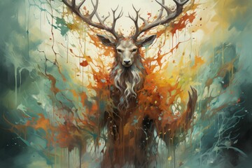 Canvas Print - a wise and ancient druid, attuned to nature and capable of transforming into beasts. - generative ai