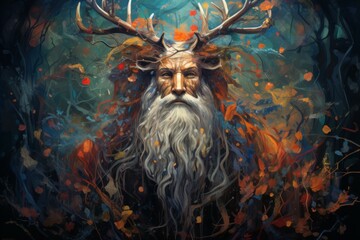 Canvas Print - a wise and ancient druid, attuned to nature and capable of transforming into beasts. - generative ai